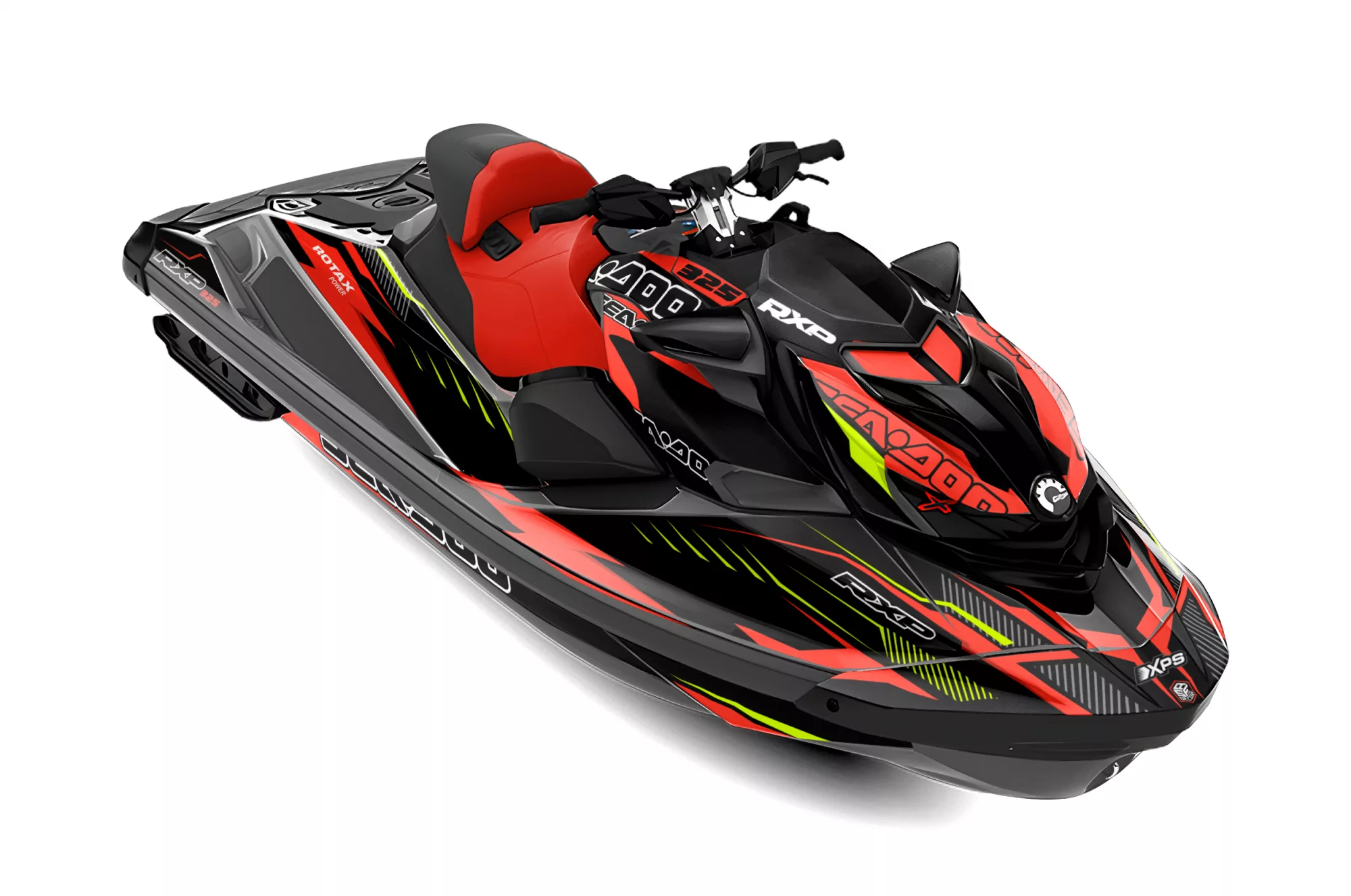 Kit de vinilos Sea-Doo RXP-X 300 Shockwave X Edition con gráficos racing agresivos y diseño exclusivo de ASFDECOR.