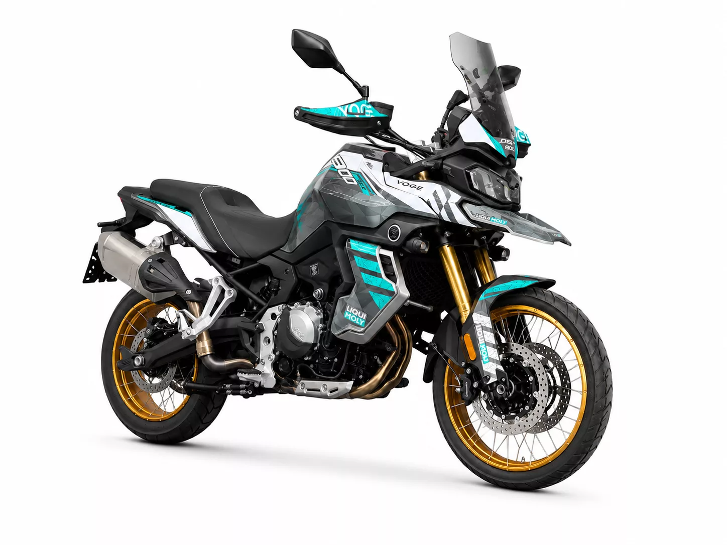 Voge DS900X Atlas Vector Edition Kit de vinilos Voge DS900X Atlas Vector Edition con diseño geométrico y estilo adventure instalado en moto trail