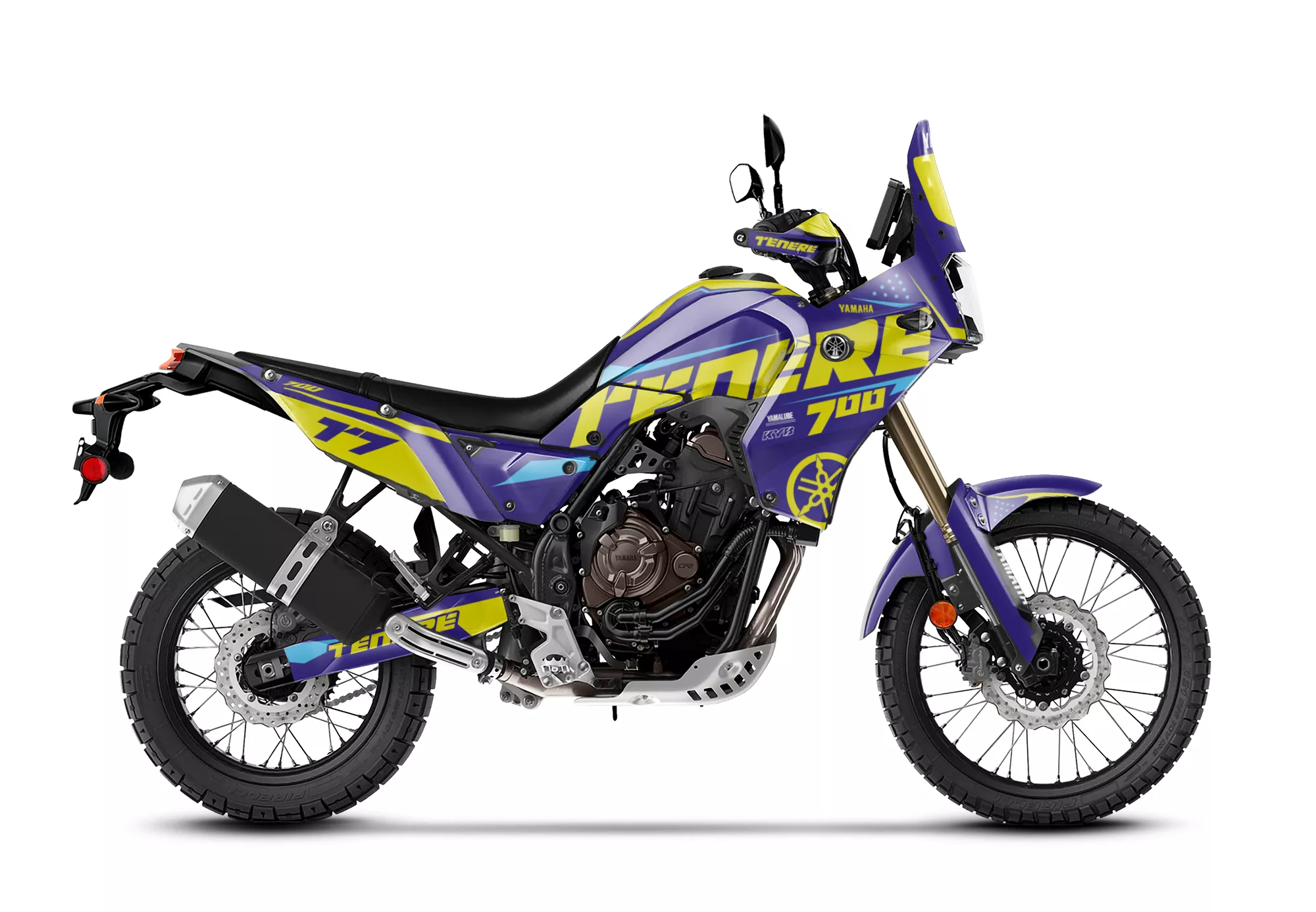 Kit de vinilos Yamaha Ténéré 700 Desert Factory Edition con diseño inspirado en las motos oficiales de rally y gráficos exclusivos de ASFDECOR.